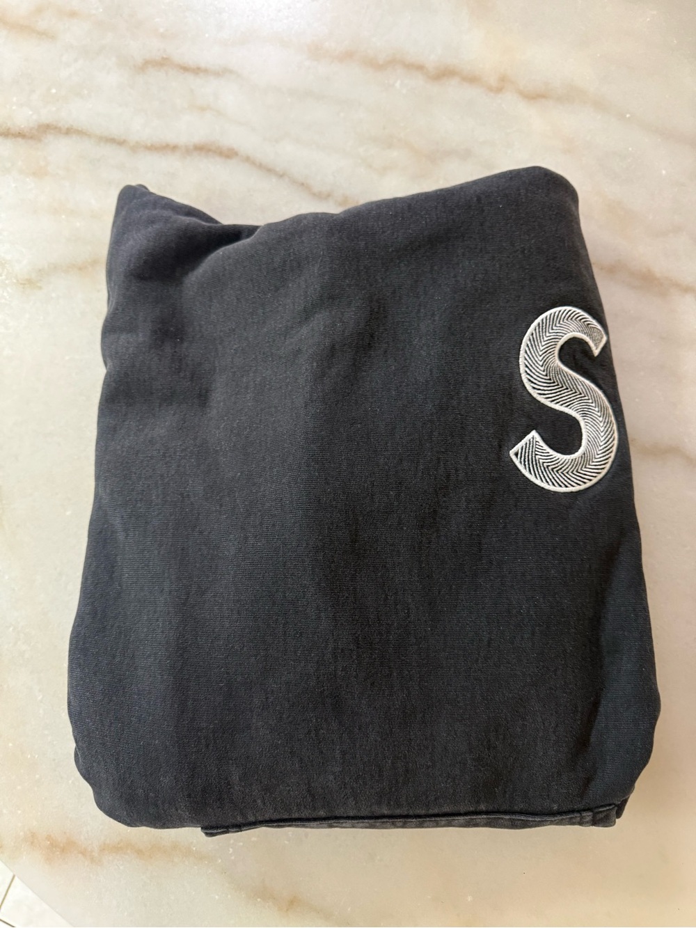 Supreme Black Hooded Sweatshirt with White 'S' Patch